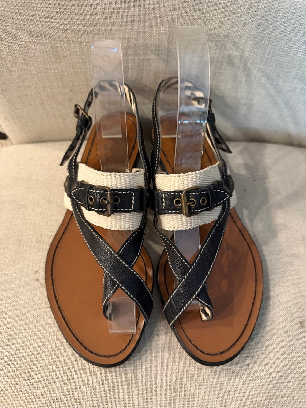 Moschino Black and Cream Crisscross Buckle Sandals